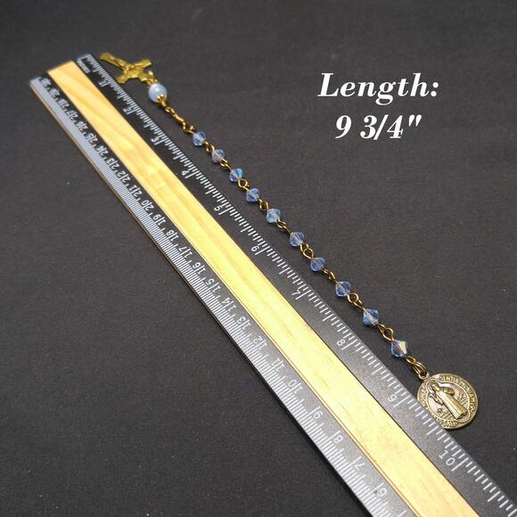 St. Benedict Blue Handmade One Decade Rosary, Blue Crystal Decade Beads - Picture 9 of 10